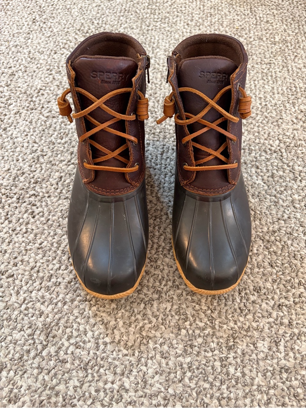 Sperry Brown Leather and Black Rubber Duck Boots